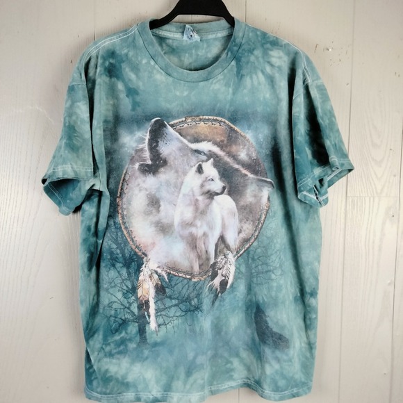 Other - Vintage Y2K Wolf T-Shirt Mens Large Tie Dye Short Sleeve Dream Catcher Indian‎